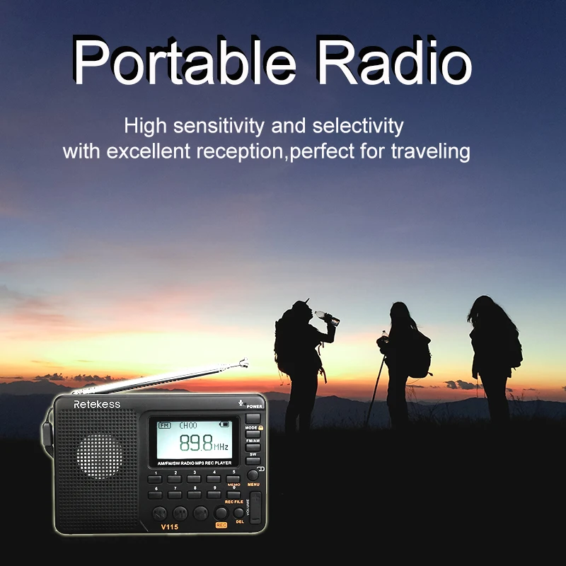 Retekess V115 FM/AM/SW радио приемник бас звук MP3 плеер REC рекордер портативное радио с таймером сна TF карта портативный карманный