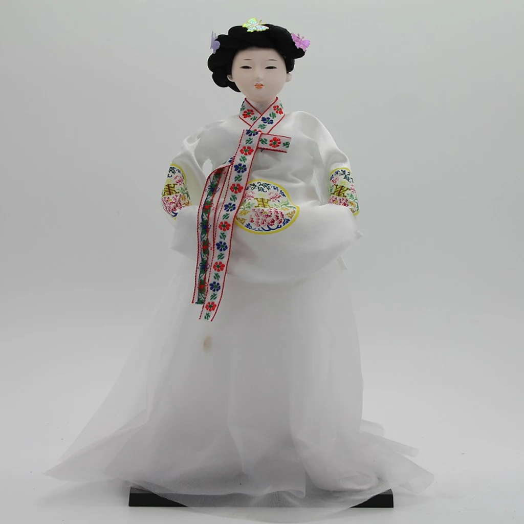 

12inch Vintage Korean Geisha Doll Wearing Hanbok White Dress Oriental Dolls Model Gift Adults Collectibles Doll for Kids