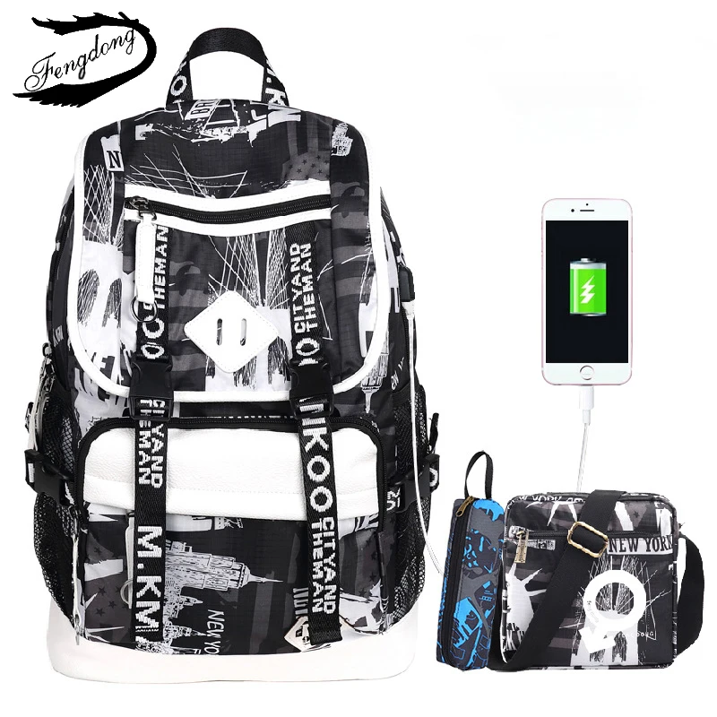 Fengdong новый корейский двойной плечи мужчины Колледж студентов Оксфорд Сумки