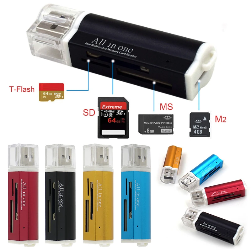 Мульти все в 1 Micro USB 2 0 кардридер адаптер для SD SDHC TF M2 MMC MS PRO DUO 2018|Картридеры| |