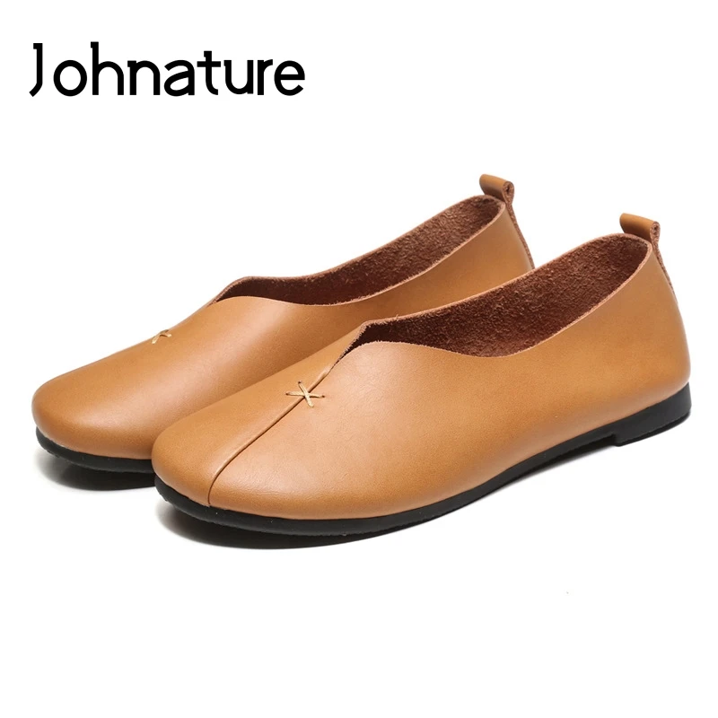 Женские туфли ручной работы Johnature в стиле ретро лоферы из натуральной кожи на