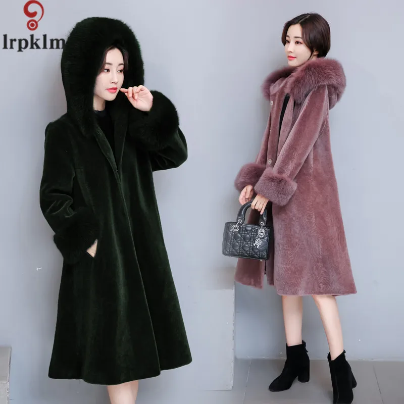 Длинная черная шуба женская зимняя из искусственного меха кролика новинка 2017