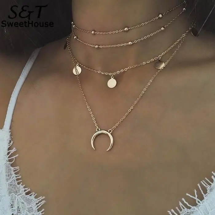 Женские ожерелья FANALA модный в форме полумесяца многослойное ожерелье круглой