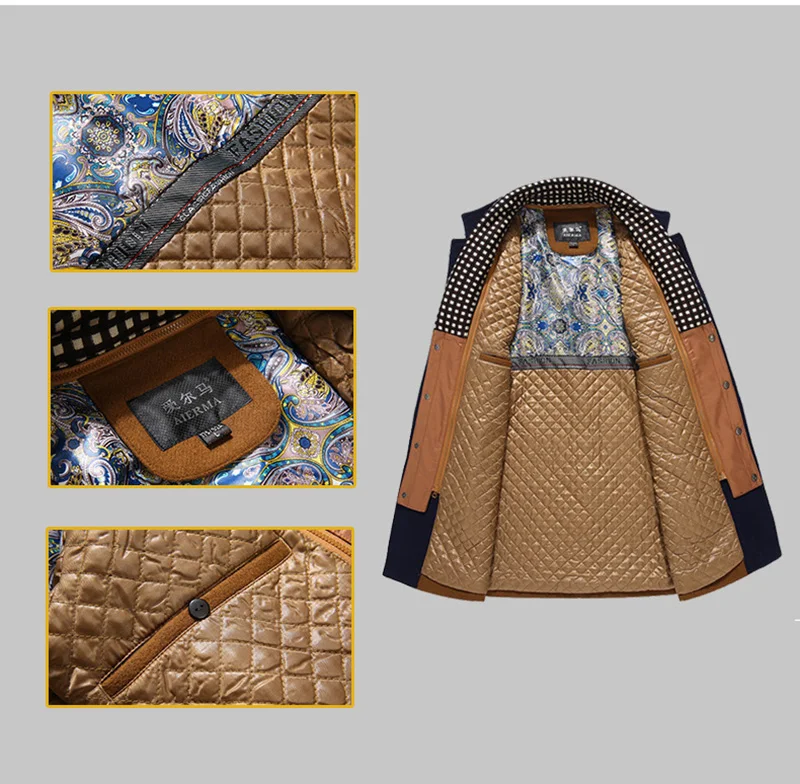 

Vogue Nice New Winter Men Splice Woolen Jacket Plus Thick Outerwear Mens Middle Long Jacket Coat Winter Warm Overcoat