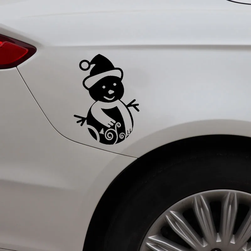 

YJZT 13.7CM*18.7CM Christmas Snowman Creative Cartoon Decoration Car Sticker Vinyl Decal Black/Silver C23-0076