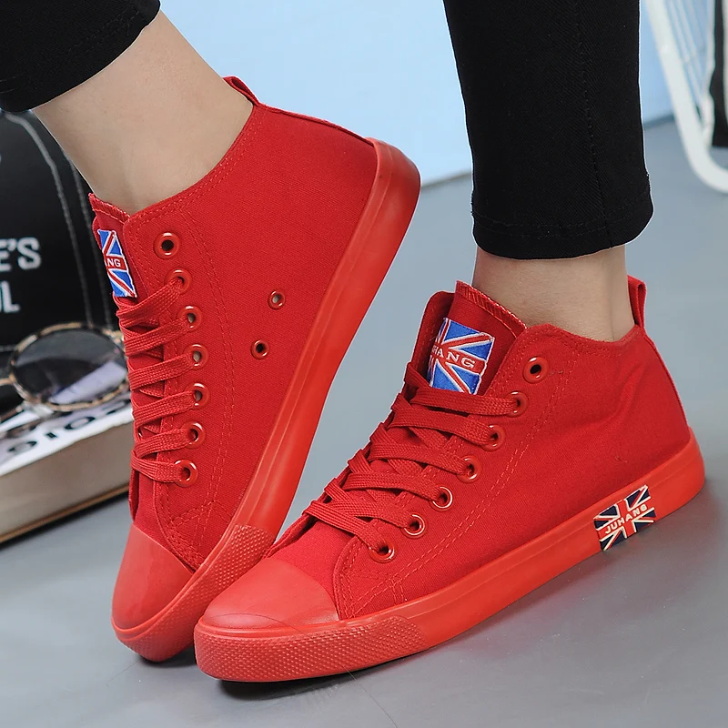 

High Quality Women Casual Shoes Spring Autumn Lace-up Unisex Canvas Shoes Flats for Woman Couple Solid Mid-top Footwear