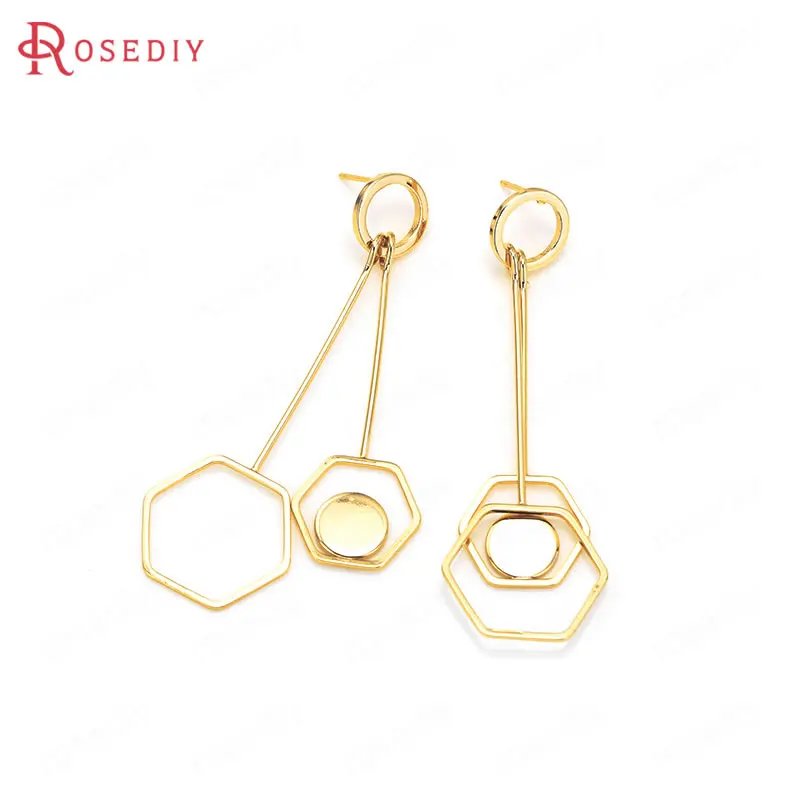 

(35912)4PCS 22x69MM 24K Gold Color Brass Geometric Tassel Stud Earrings High Quality Diy Jewelry Findings Accessories