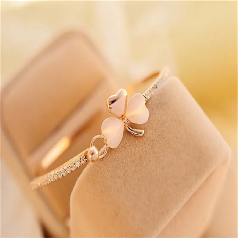 1 pc High Quality Elegant Clover Bracelets for Women Rose Gold Color Brass Chain Bangles Fashion Jewelry Valentine's day Gift |
