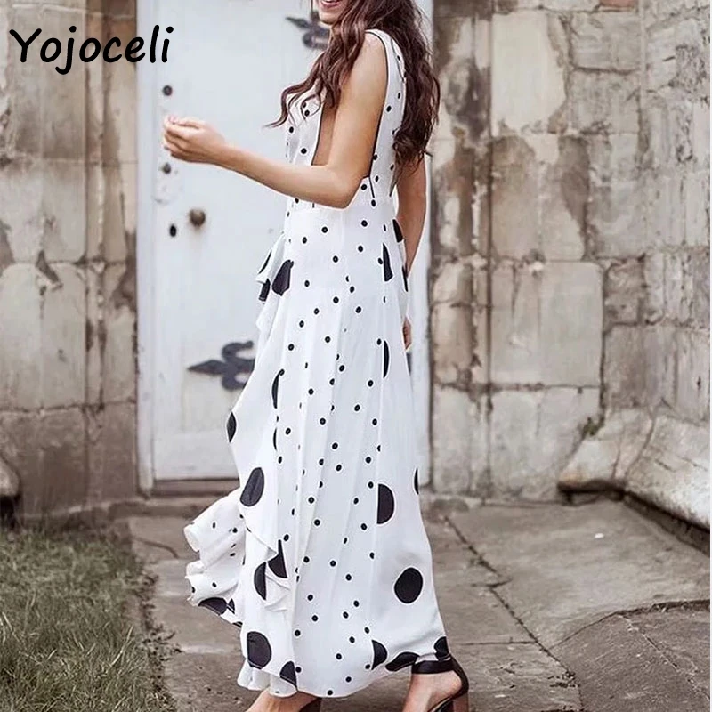 Yojoceli 2018 сексуальное осеннее платье в горошек для женщин уличная Бохо пляжное