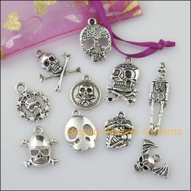 Мода 20 шт. старину Серебряный Цвет &quotсделай сам&quot/Хэллоуин с черепом Смешанные