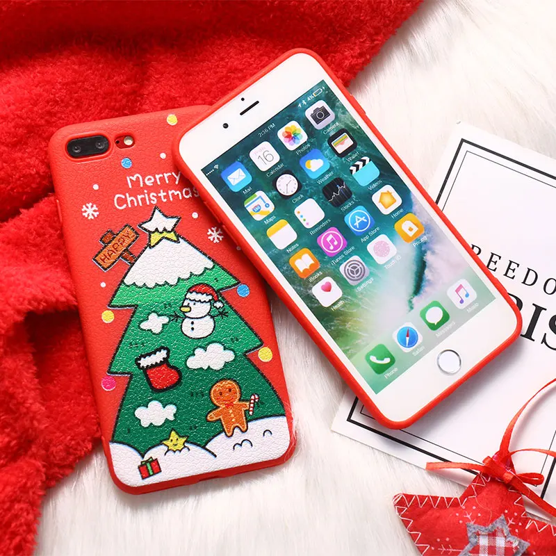 WOTP Christmas Case For iPhone XS Max XR X 6 6S 7 8 Plus New Year Red Santa Claus Soft Phone Merry Tree Cover |