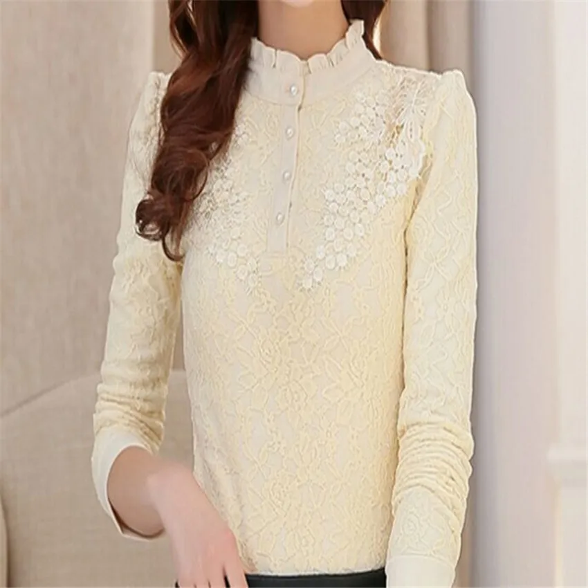 Женская блузка с высоким воротом WZ128 осенняя/зимняя большого размера|lace blouse|blouses
