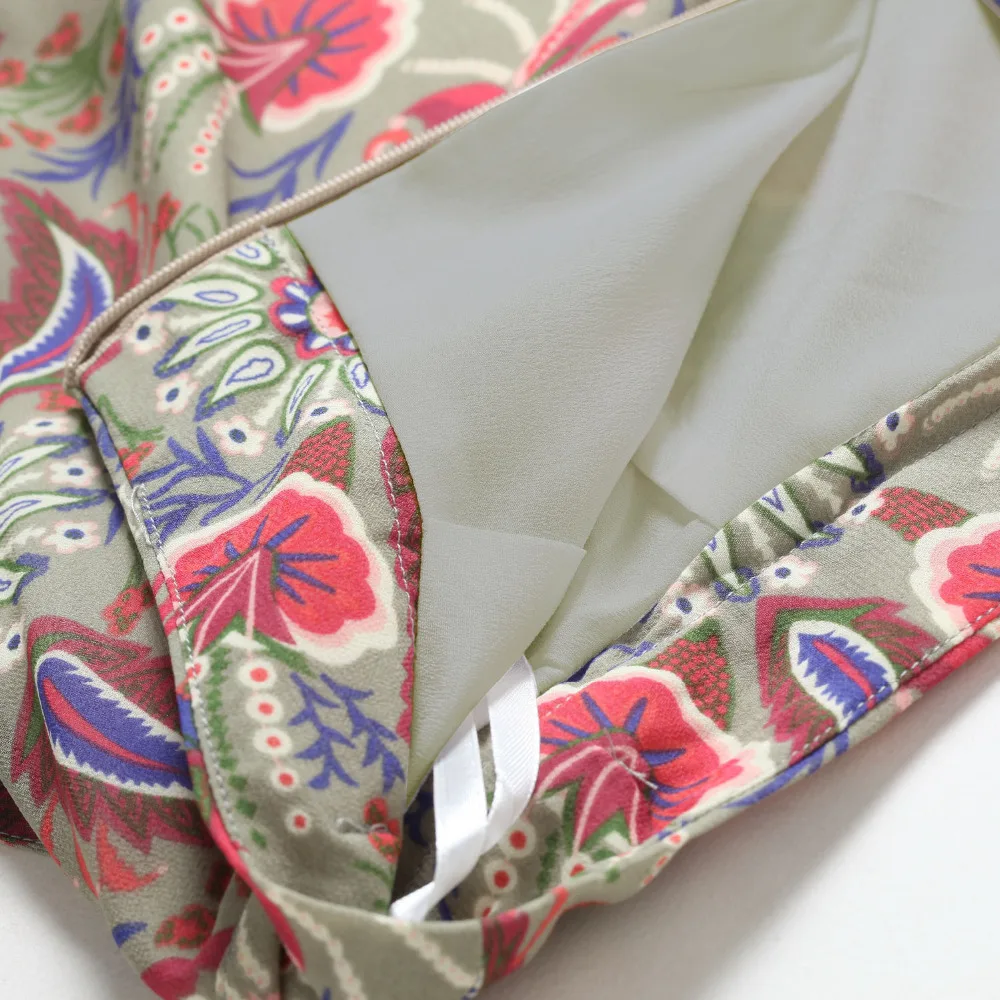 Элегантный Цветок Печати Юбка Midi Мода Пояса Zip Талии Оборками Шифон