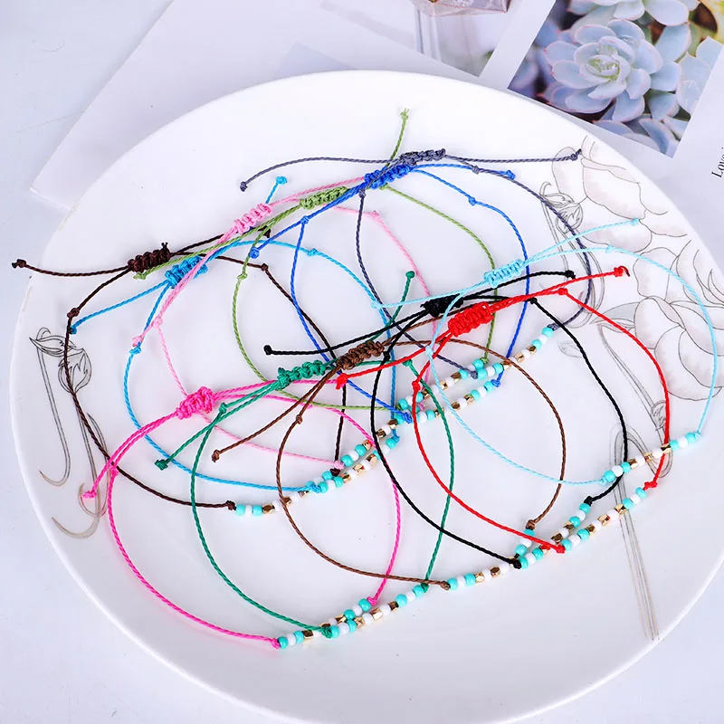Fashion Jewelry Gold Delicate Seed Bead Bracelet Simple Wax-coated String Handmade Friendship Women 2313 | Украшения и аксессуары