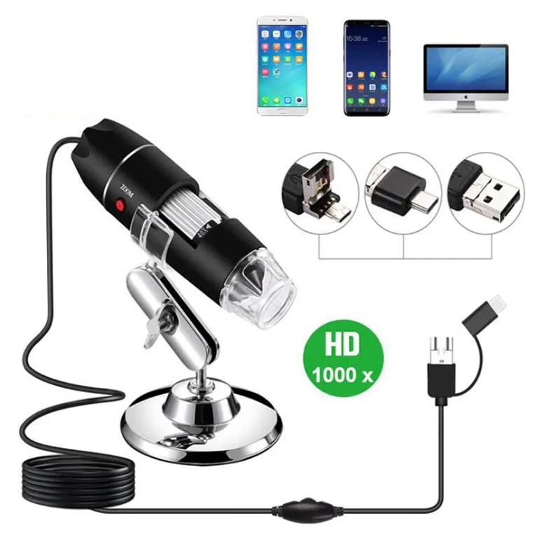 Цифровой микроскоп 3 в 1 1000X 8 светодиодов HD USB эндоскоп камера 30 Вт лупа