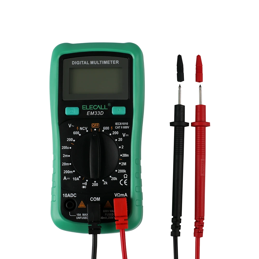 Elecall 3 1/2 Цифровой мультиметр EM33D AC/DC 600 В 1999 отсчетов Подсветка удержания данных НТС Напряжение обнаружения перегрузки Защита