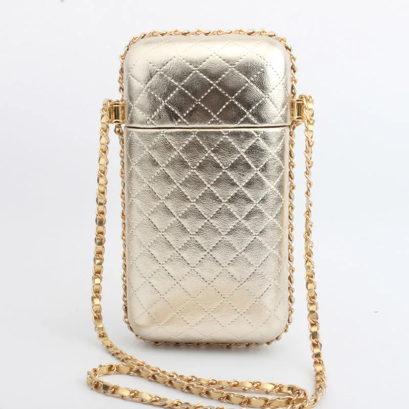 Gold Модное мини-сумка дамы PU Leathrer Lingge вечерний клатч кошелек цепи Rectange сумка Свадебная вечеринка - Цвет: Gold
