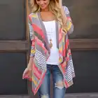 Женский кардиган в стиле бохо, вязаный Повседневный винтажный кардиган в полоску, свободный свитер, размера плюс Асимметричная верхняя одежда красного цвета