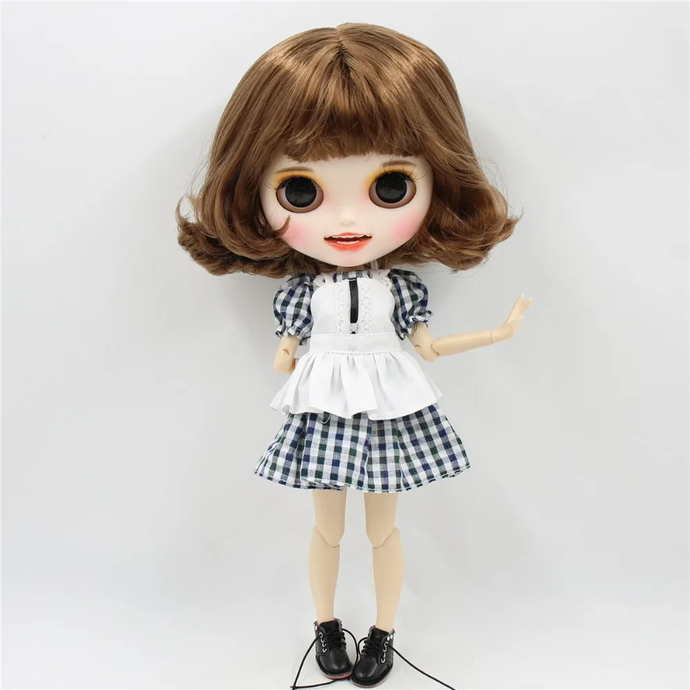 Ледяная фабрика blyth кукла 1/6 bjd белая кожа тела короткие каштановые волосы, новое матовое лицо с зубами, 30 см BL9158