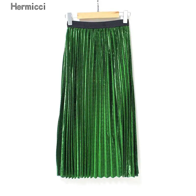 Плиссированная металлическая Блестящая серебряная юбка для девочек Женская