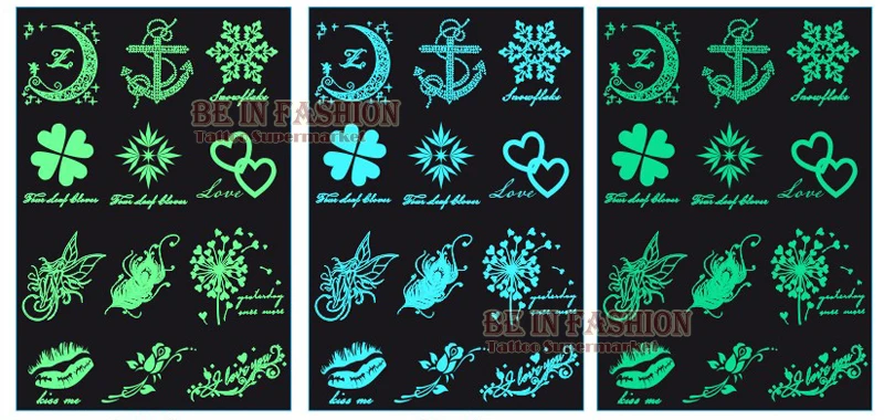 

Glow in the dark flash darkness Tattoos Sticker love moon batom small hand luminous fake tattoo fluorescent glowing Halloween