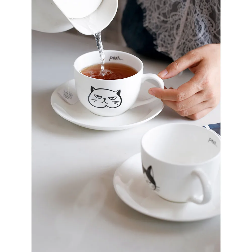 280ml ceramic coffee cup saucers bone china simple style cat cute Europe creative white tea cups &amp saucer | Дом и сад