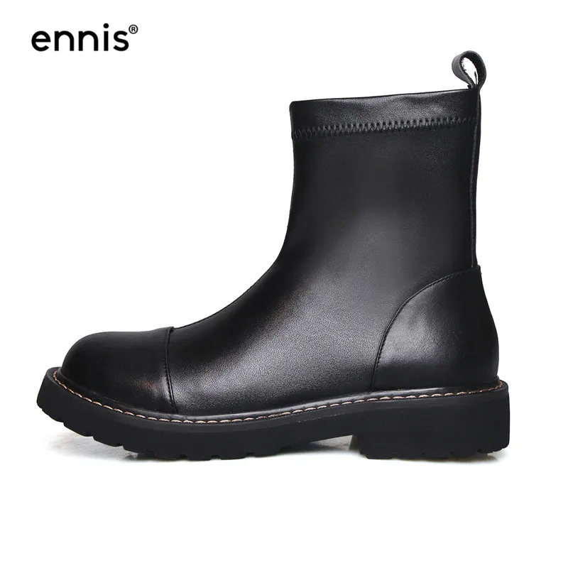 ENNIS/ г.; Модные женские растягивающиеся ботинки; черные ботильоны на платформе; женские осенние ботинки; Повседневная обувь без застежки с круглым носком в Корейском стиле; A940