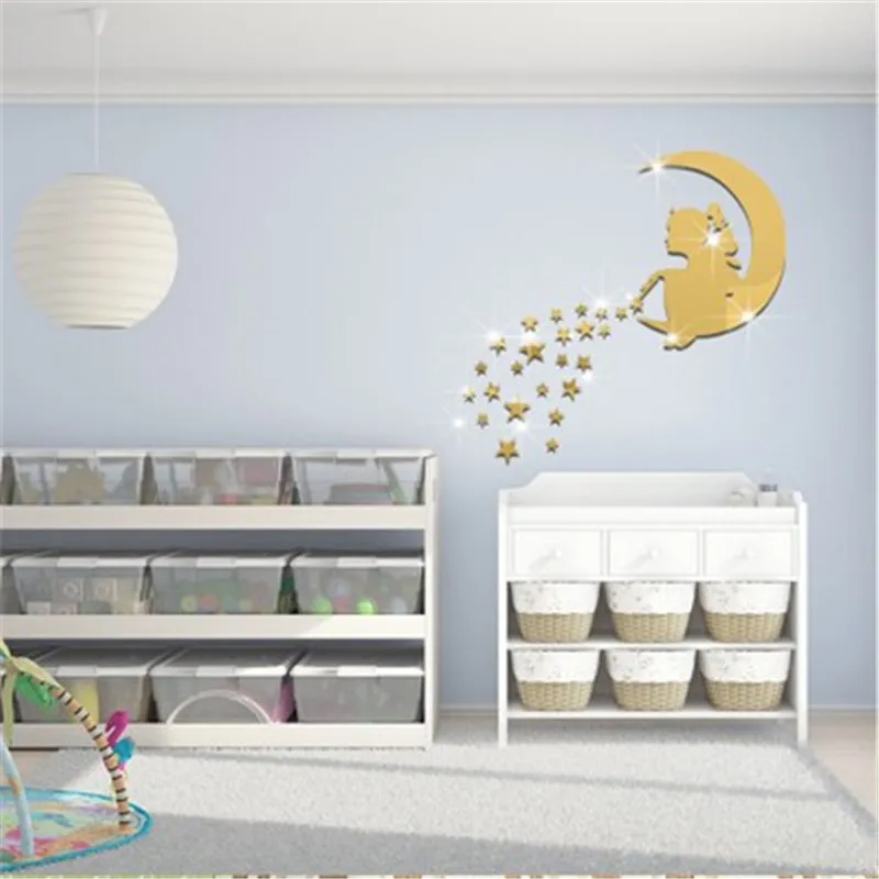 Зеркальные настенные стикеры Moon Stars Fairy зеркальные акриловые декоративные