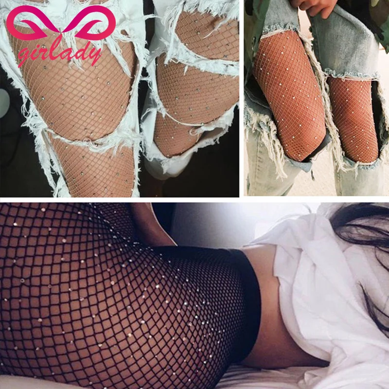 Girlady Блестящий горный хрусталь ажурные колготки Для женщин женские стрейч в