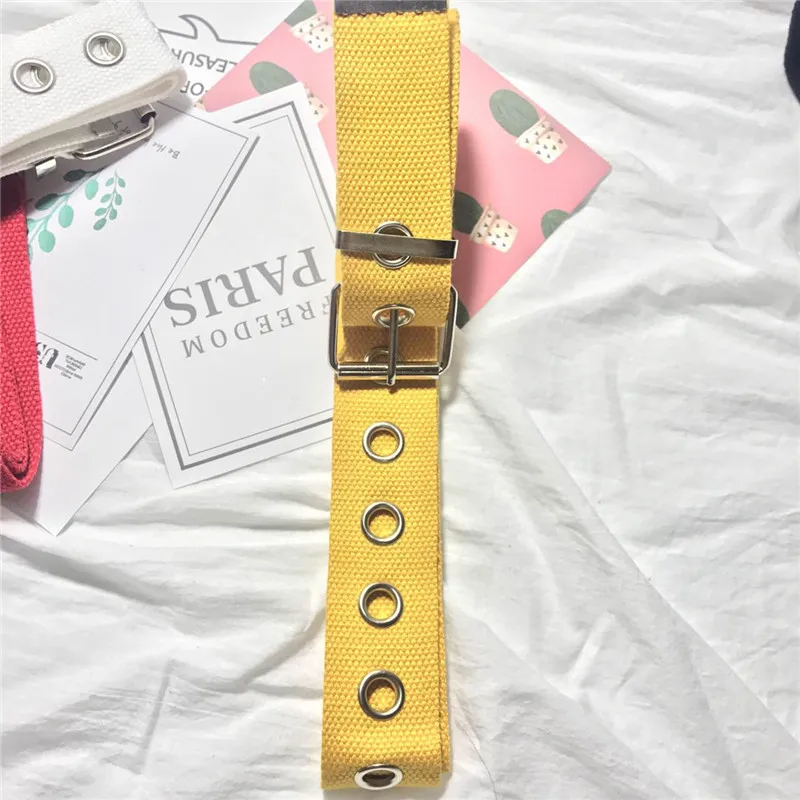 Ceinture Femme корейский стиль Харадзюку цельные универсальные желтые ремни для женщин Модный холщовый ремень с пряжкой