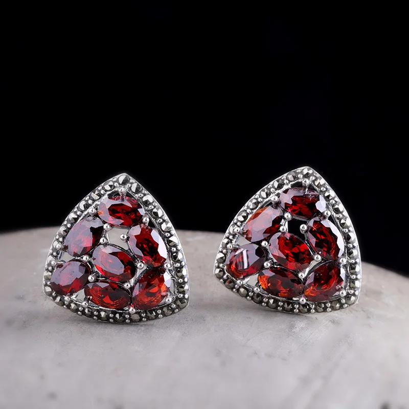 L&ampP 2019 New Handmade Real Gemstone Earrings For Lady Elegance Geometric element Garnet 925 Sterling-silver Luxury Fine Jewelry |