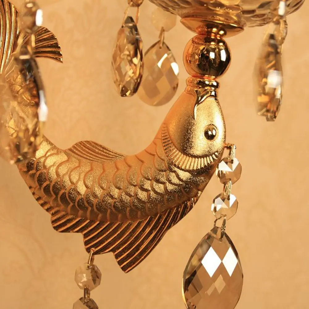 Crystal Corridor Wall Lights European Golden Carved Alloy Fish Bedroom Bedsides Sconces Candle Style Living Room Light | Лампы и