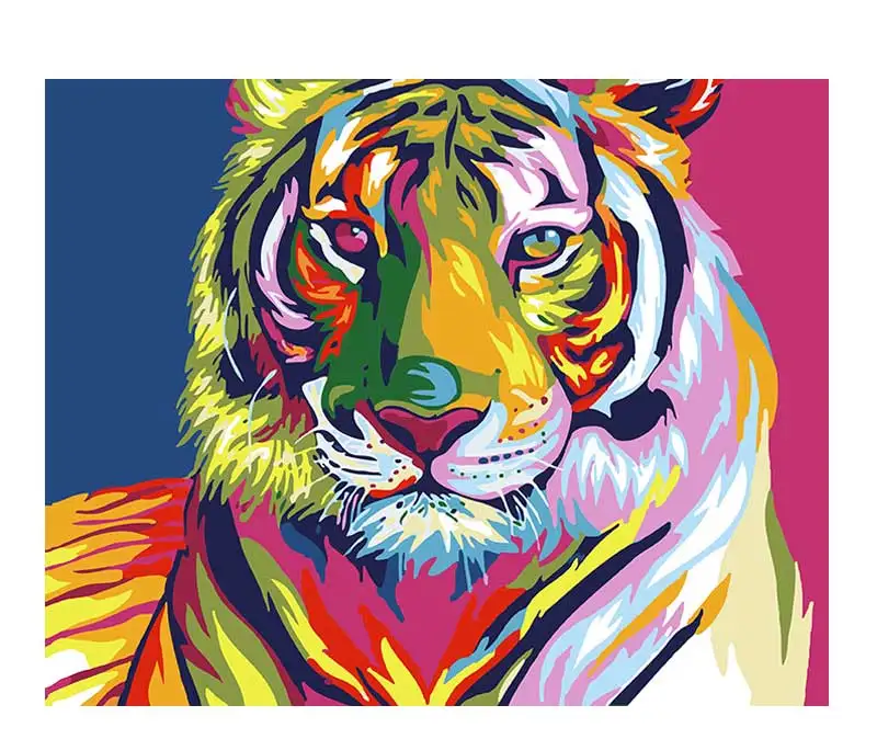 Tiger Горячие абстрактная картина в рамке масло Краски DIY Краски ing по номерам Раскраска по номерам красочные украшения для дома в виде животных 40 х 50 см Лен - Цвет: Tiger