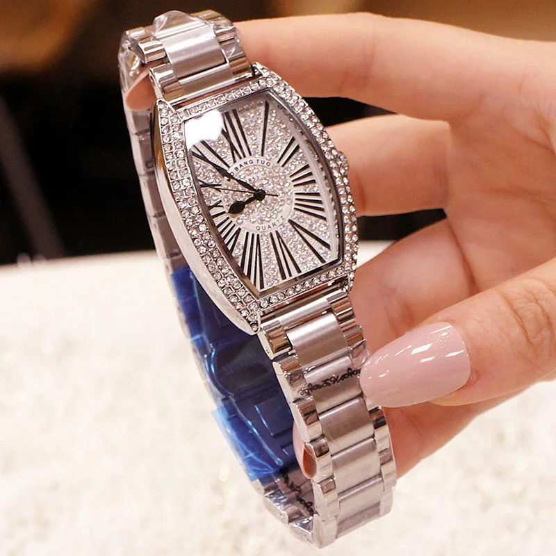 Часы женские Кварцевые водонепроницаемые из нержавеющей стали с браслетом