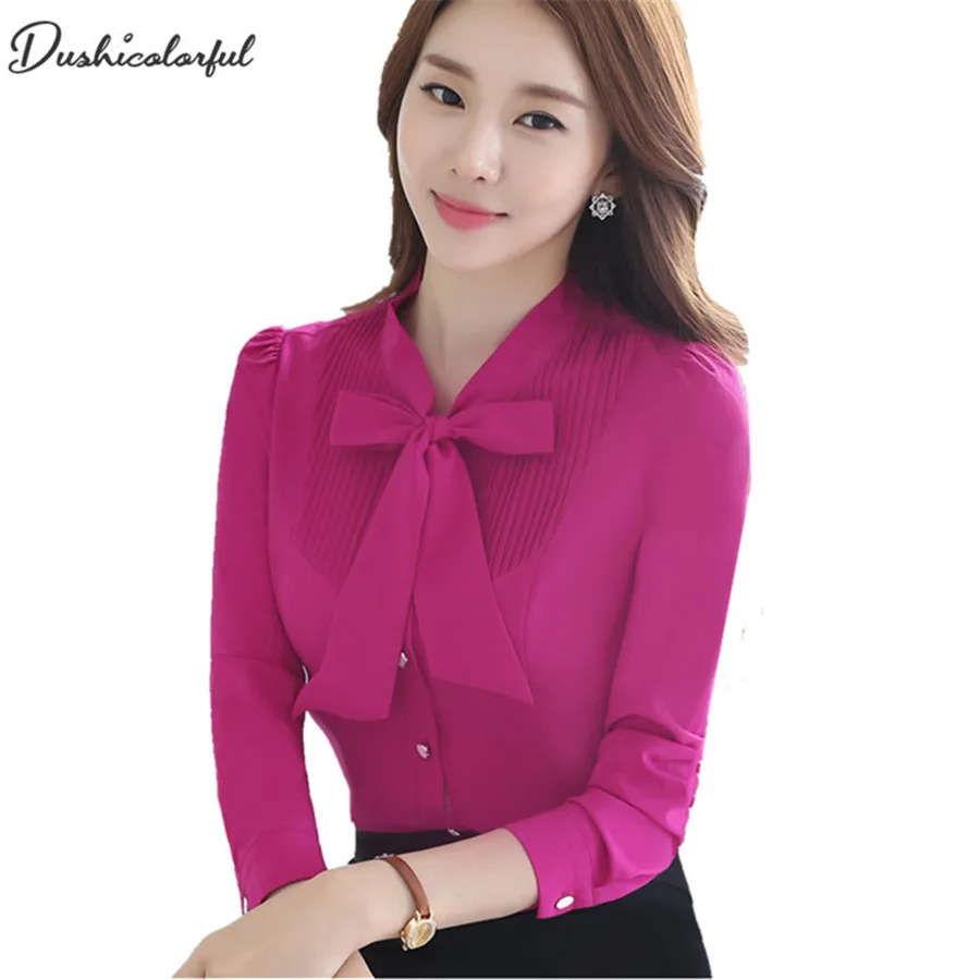 Dushicolorful Women Blouses And Tops Spring New  Formal Professional Work Wear Plus Size Modis Blue White Purple Blouse