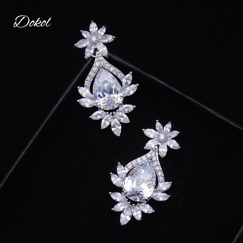 

DOKOL Latest Marquise & Pear Cut Cubic Zirconia Wedding Earrings Silver Color Clear Crystal Drop Earring Jewelry DKE0066
