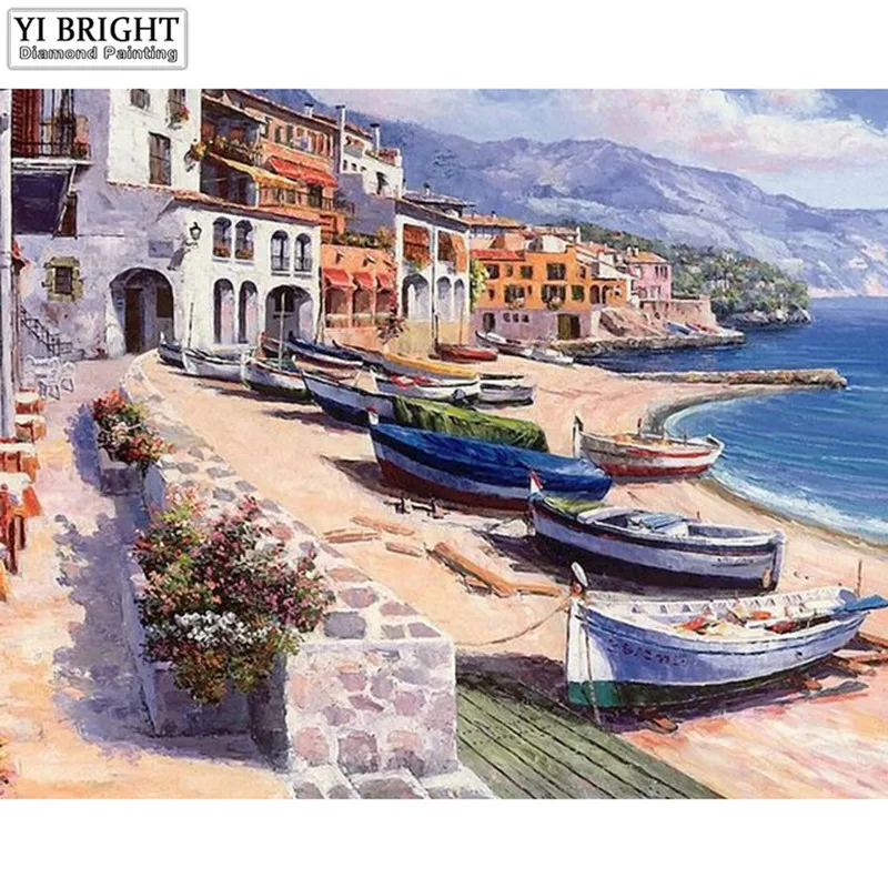Полностью квадратная/круглая дрель 5D DIY Алмазная картина &quotлодка с видом на