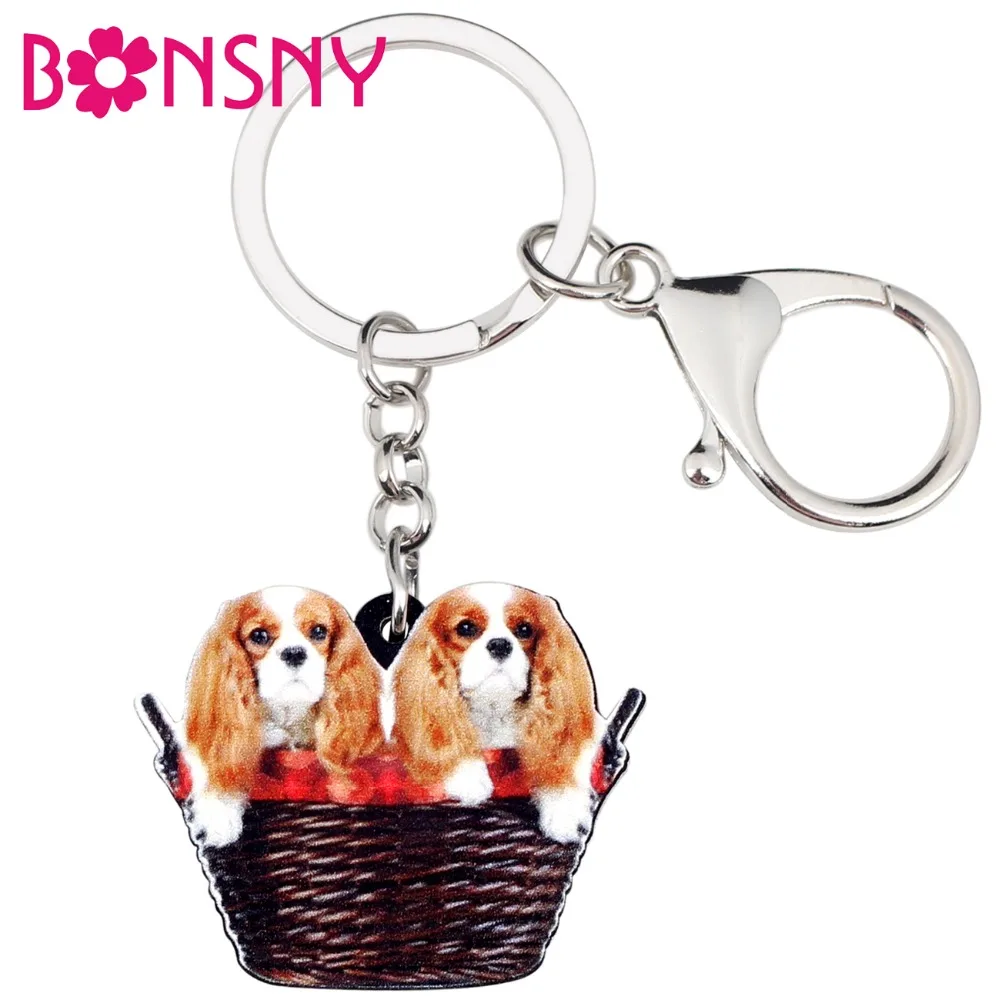 Bonsny акриловый милый двойной кавалер King Charles Spaniel корзина для собак брелок кольца