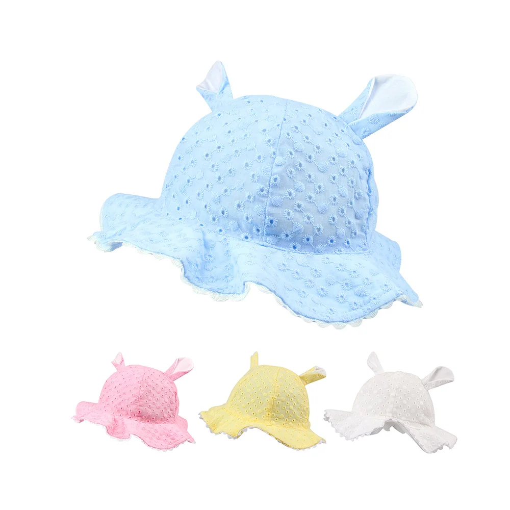 Hollow Cute Baby Girls Hat With Ears Cotton Toddler Bucket Panama Summer Sun Cap Lace Up Fitted Clothing | Детская одежда и обувь