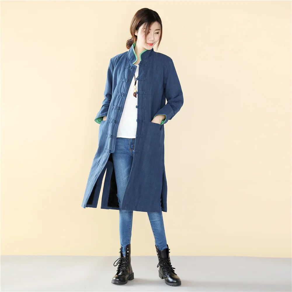 Весенняя льняная куртка в стиле ретро длинная из льна и хлопка комфортная одежда