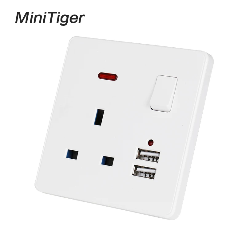 Белая настенная розетка Minitiger 13 А британский стандарт переключатель 2 1 двойной
