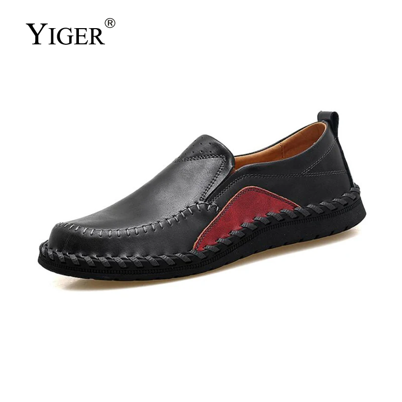 YIGER New Man Loafers Driving Shoes Large Size Genuine Leather Sets foot shoes Men Peas Fat wide Black/Brown 0101 | Обувь