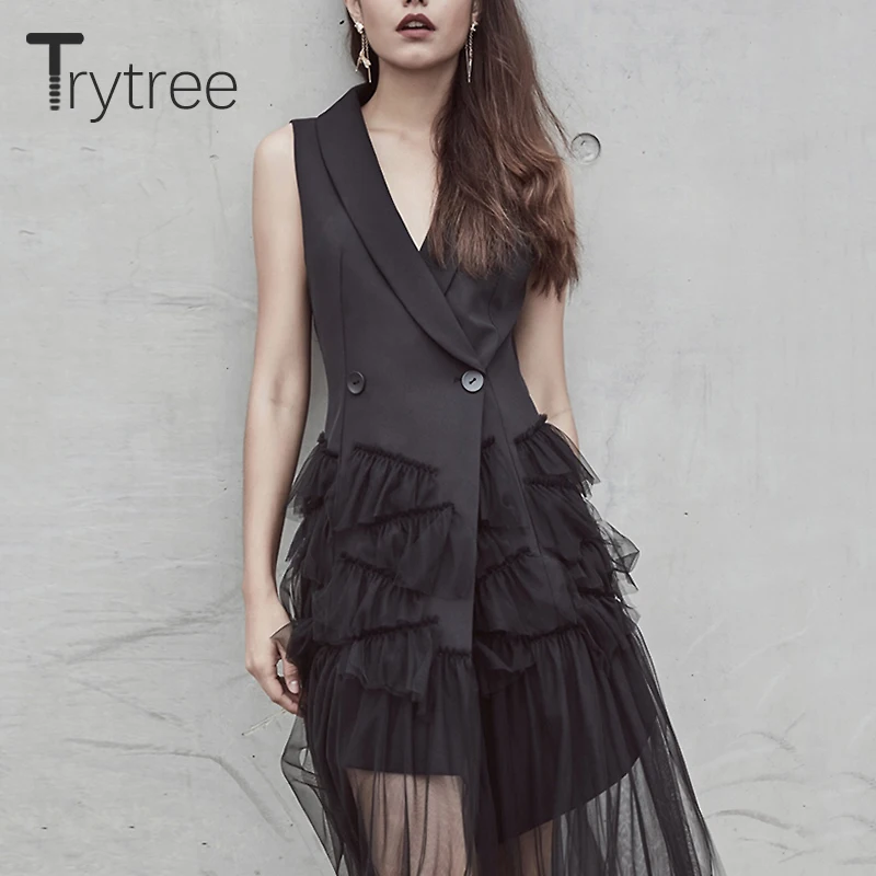 

Платье Trytree женское Сетчатое без рукавов, Формальное повседневное ТРАПЕЦИЕВИДНОЕ ПЛАТЬЕ-трапеция с каскадными оборками на подоле, лето-осе...