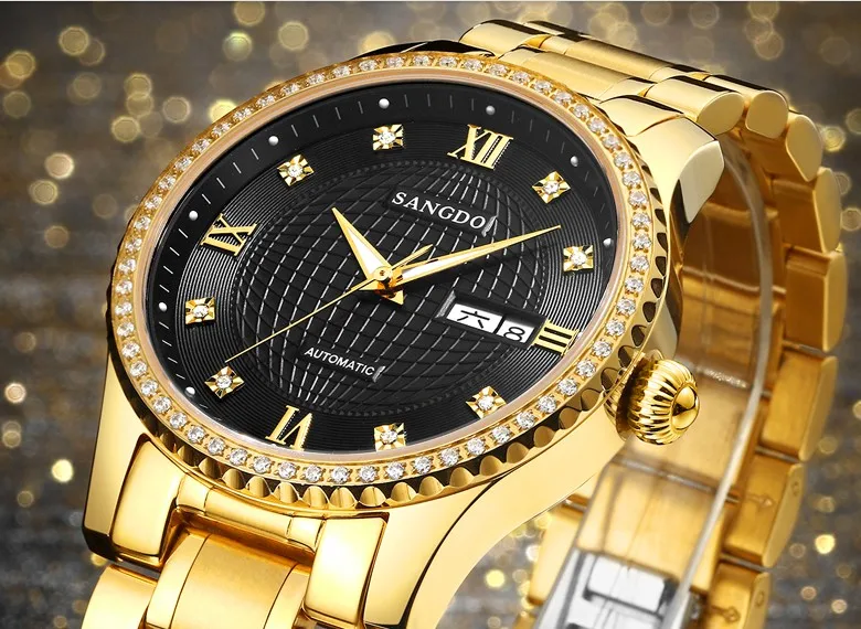 Роскошные часы Sangdo 40 мм автоматическое самокручивающееся движение сапфировое