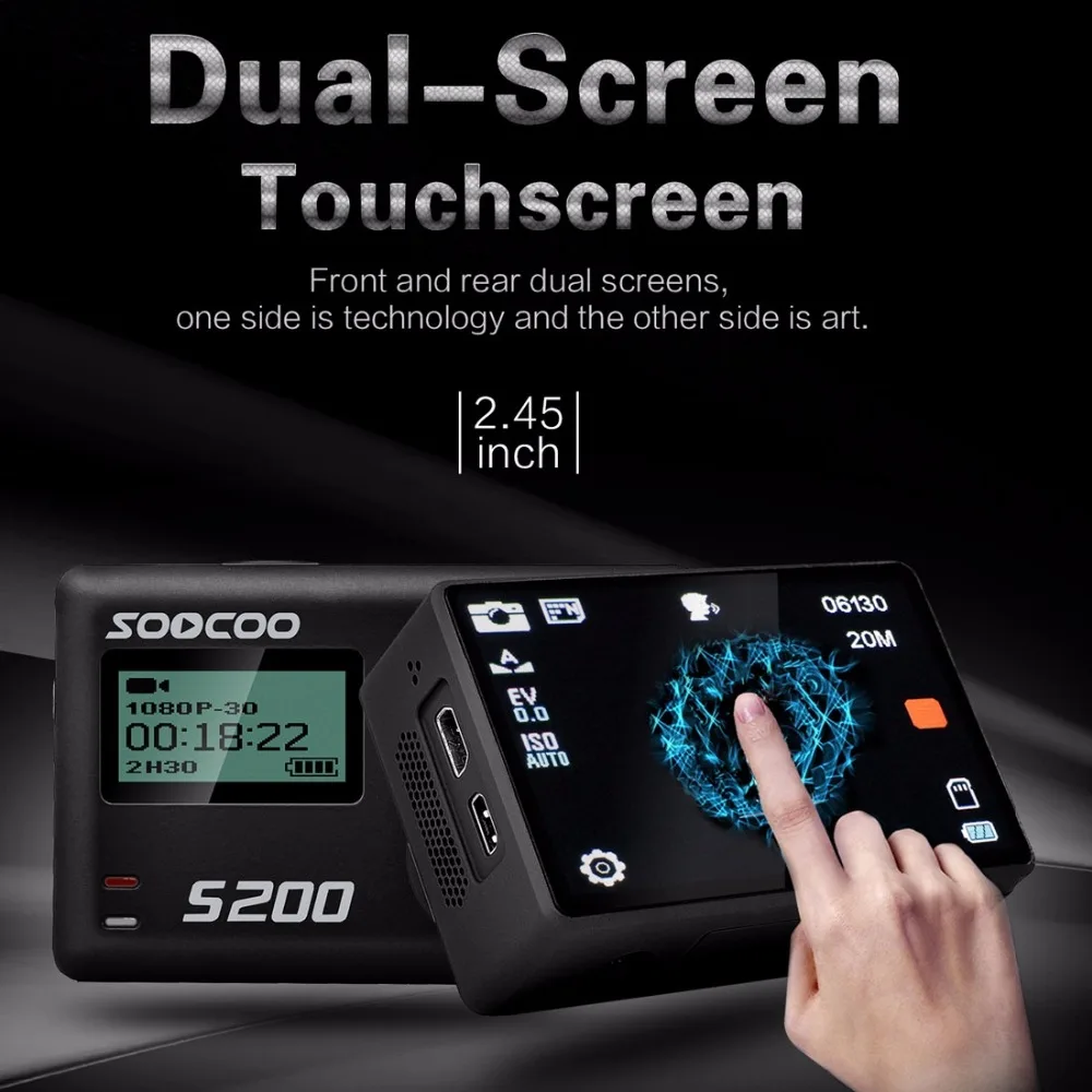 SOOCOO S200 экшн Камера со сверхвысоким разрешением Ultra HD, 4 K, NTK96660+ IMX078 с поддержкой Wi-Fi Gryo голосового управления внешний микрофон gps 2,4" сенсорный экран с ЖК-дисплеем