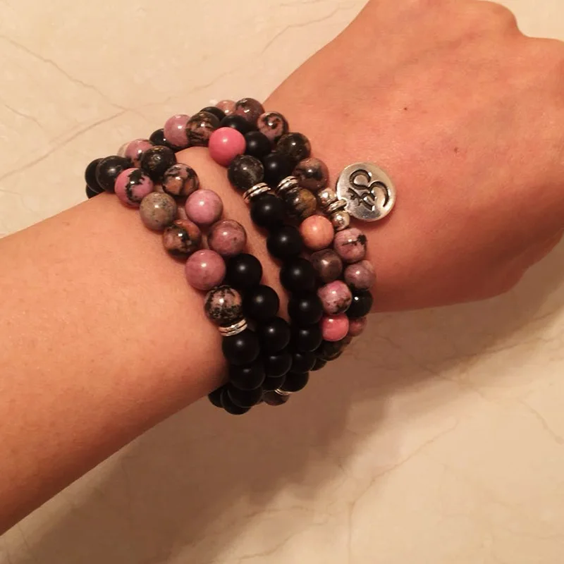 Модные 108 малы бусины черные матовые шелковые красные бусы обернуть браслет или