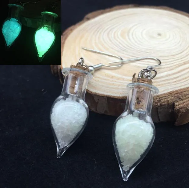 1 пара ручная работа капли воды стекло пробковая пробка серьги в виде бутылок