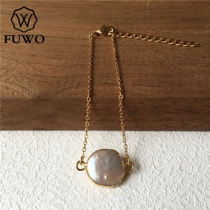 Женский браслет с жемчужинами FUWO речным жемчугом из 24 карат золота элегантная