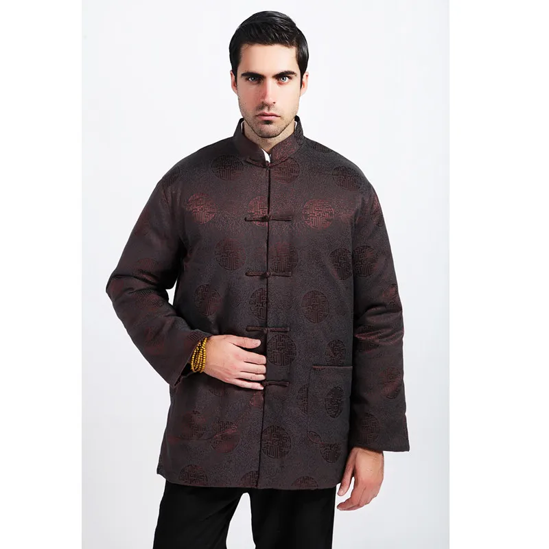 

Brown Winter Men Cotton-Padded Jacket Chinese Silk Coat Tang Suit Thicken Overcoat Outwear Size M L XL XXL XXXL