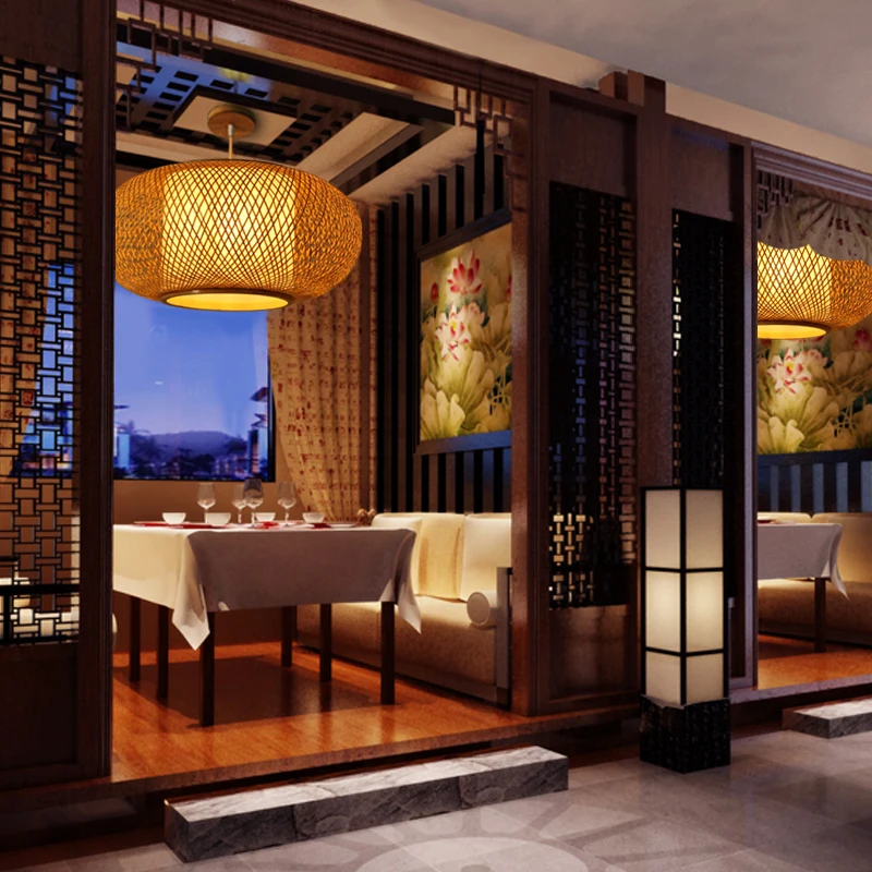 売却 竹ペンダントライト中国アンティークランタン牧歌的な竹ストリップレストランホテルルーム日本畳ペンダントランプ Zb63